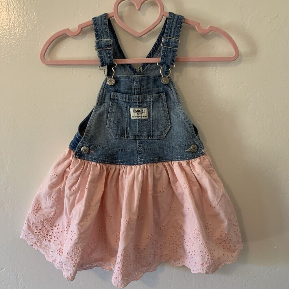 Osh Kosh Vest Bak Overall Jumper Dress 3T Pink Embroidered